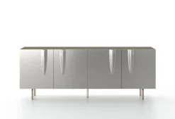 Madia con piedini e 4 ante in vetro specchio curvato Aura disponibile in vari colori