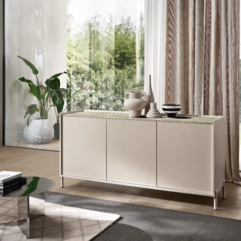Madia di Design a 3 ante senza maniglie Finiture e Basamenti Personalizzabili