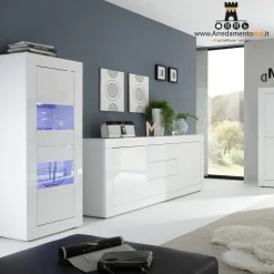 Madia finitura Bianco laccato lucido con 2 ante e 3 cassetti linea Basic