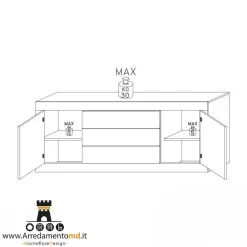 Madia finitura Bianco laccato lucido con 2 ante e 3 cassetti linea Basic