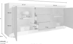Madia linea Basic con 2 ante e 3 cassetti in finitura Bianco lucido e Beton