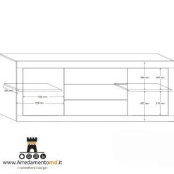 Madia linea Basic con 2 ante e 3 cassetti in finitura Bianco lucido e Beton