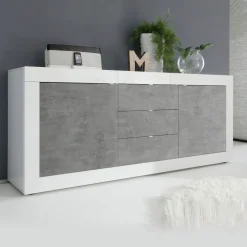 Madia linea Basic con 2 ante e 3 cassetti in finitura Bianco lucido e Beton