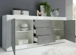 Madia linea Basic con 2 ante e 3 cassetti in finitura Bianco lucido e Beton