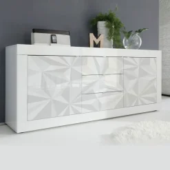 Madia linea Basic con 2 ante e 3 cassetti in finitura Bianco laccato lucido grafica PRISMA