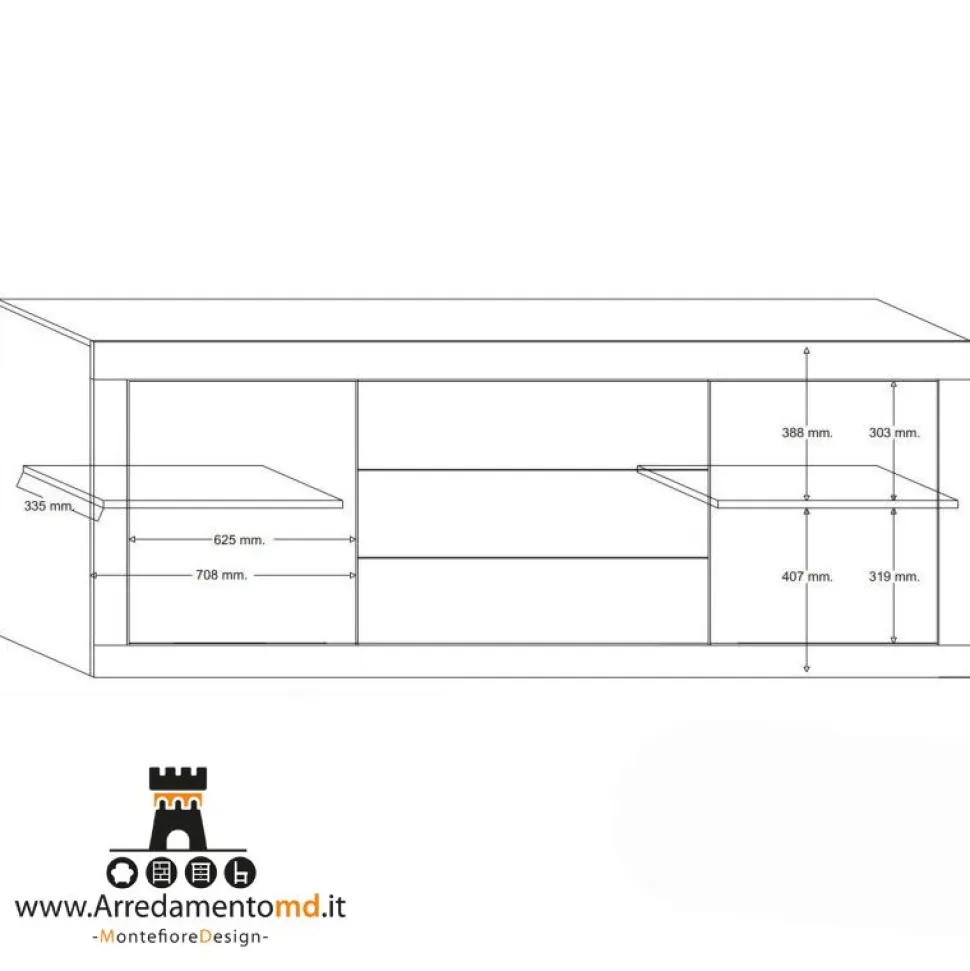 Madia linea Basic con 2 ante e 3 cassetti in finitura Bianco laccato lucido grafica PRISMA