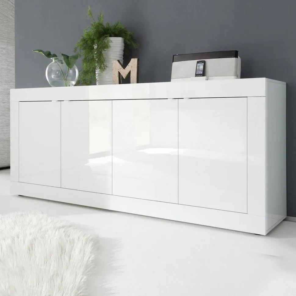 Madia linea Basic con 4 ante in finitura Bianco laccato lucido
