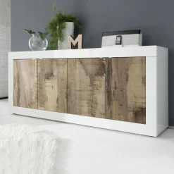 Madia linea Basic con 4 ante in finitura Bianco laccato lucido e Pero