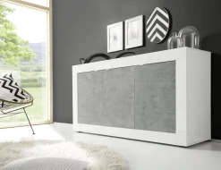 Madia linea Basic con 3 ante in finitura Bianco lucido e Beton