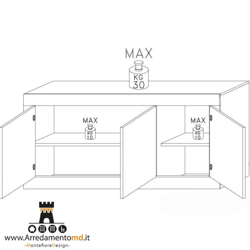 Madia linea Basic con 3 ante in finitura Bianco lucido e Pero