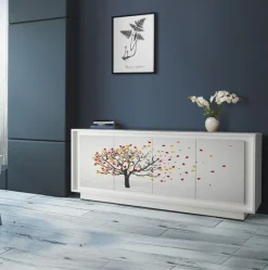 Madia linea Pure ante in finitura Bianco laccato opaco serigrafata