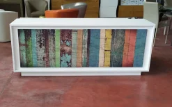 Madia linea Pure 4 ante in finitura Bianco laccato opaco serigrafata effetto legno wood