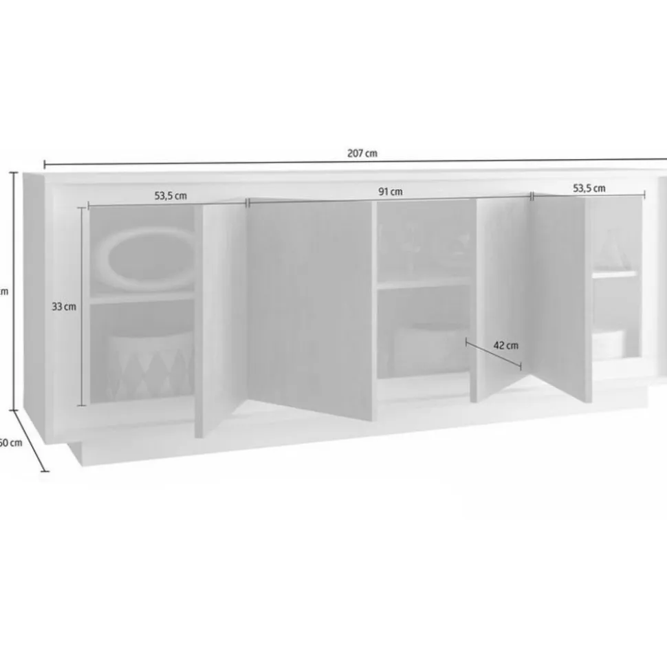 Madia linea Pure 4 ante in finitura Bianco laccato opaco serigrafata effetto legno wood