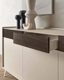 Madia Moderna a 3 ante e 3 cassetti con inserto Cannettato Colori e Piedini Personalizzabili