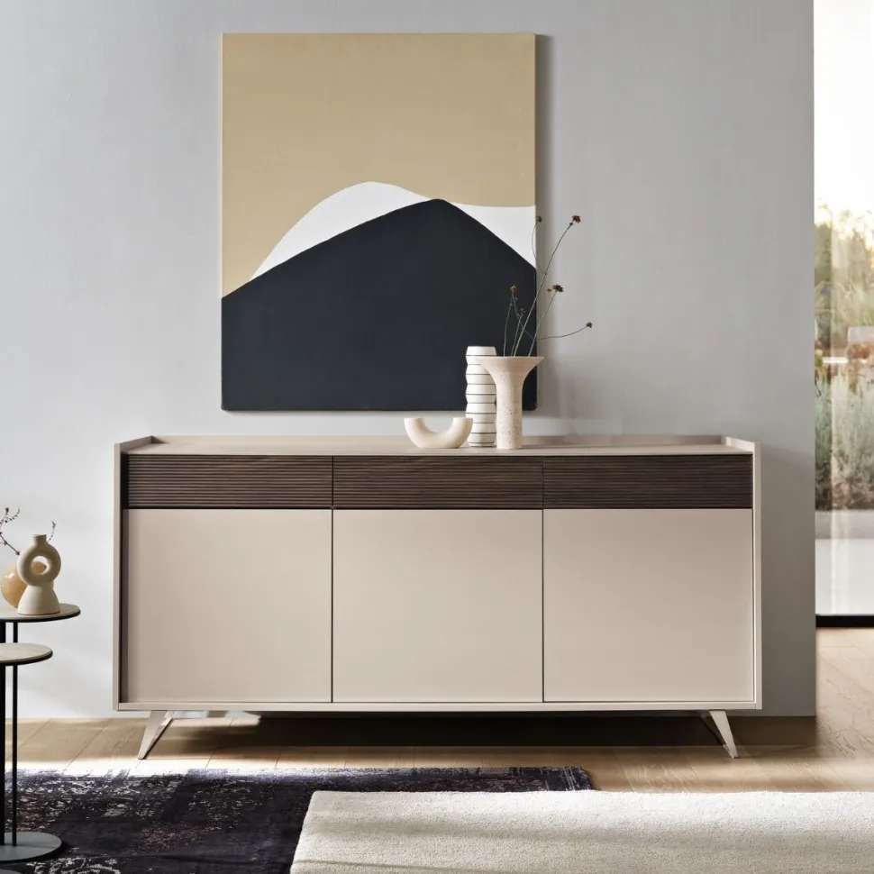 Madia Moderna a 3 ante e 3 cassetti con inserto Cannettato Colori e Piedini Personalizzabili