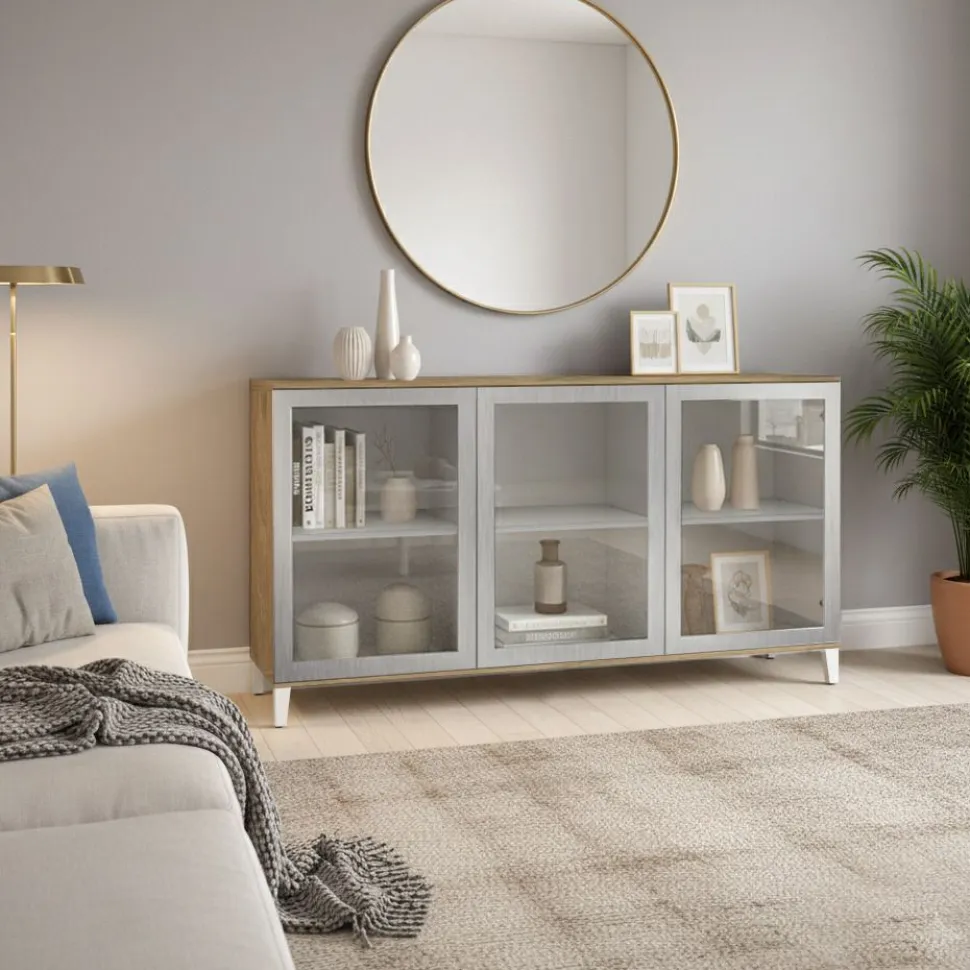 Madia moderna 3 ante Cloe A con piedini e ante in vetro in 15 colorazioni