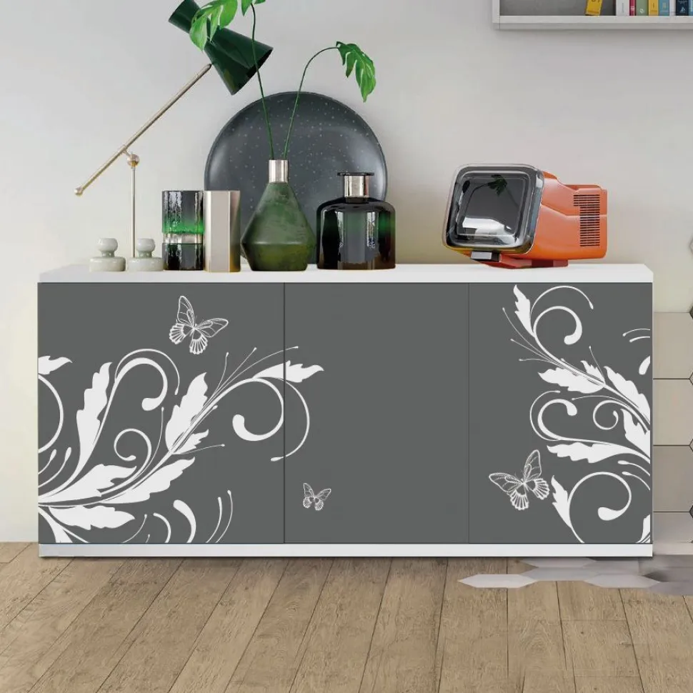 Madia moderna 3 ante Cloe Serigrafata floreale e 15 colorazioni disponibili