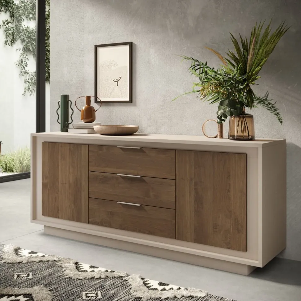 Madia moderna 2 ante e 3 cassetti Cashmere e Rovere Mercure linea Eos