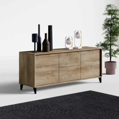 Madia moderna 2 ante e 2 cassetti Olmo e Moka senza maniglie disponibile in vari colori