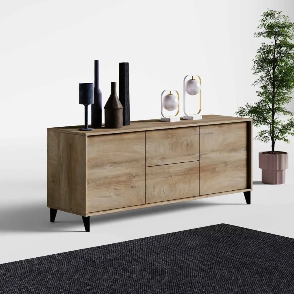 Madia moderna 2 ante e 2 cassetti Olmo e Moka senza maniglie disponibile in vari colori