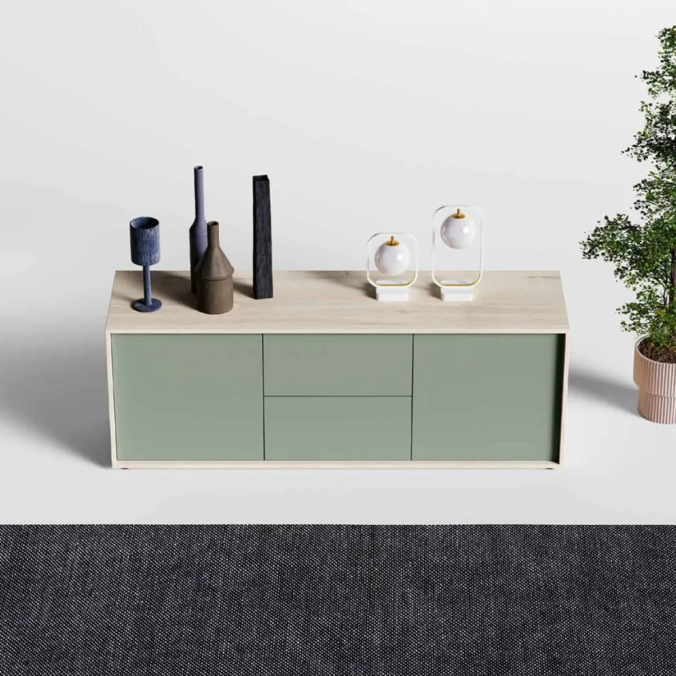 Madia moderna 2 ante e 2 cassetti Olmo e Moka senza maniglie disponibile in vari colori