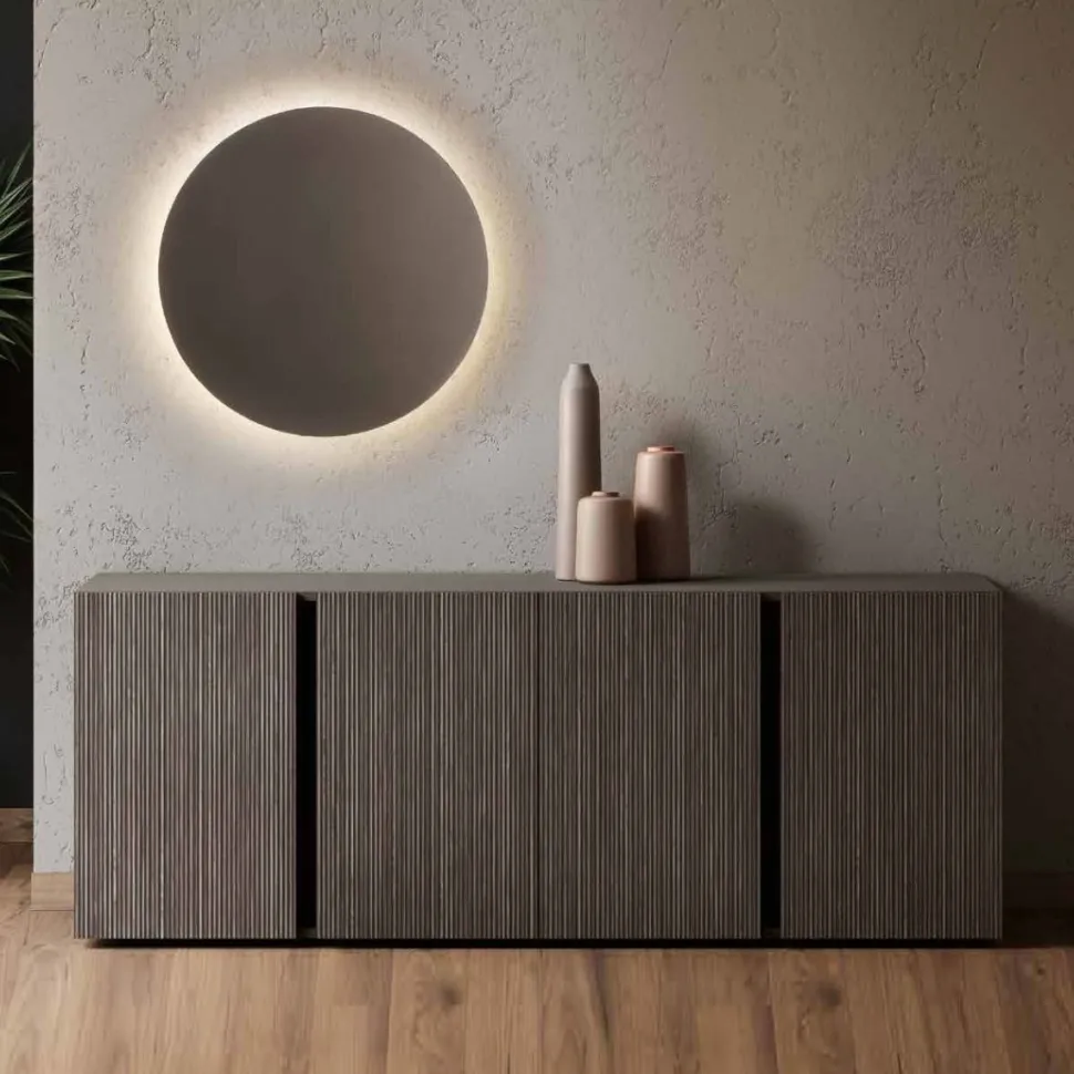Madia moderna 4 ante Grigio cenere e Cannettato Grigio con maniglie a gola disponibile in vari colori
