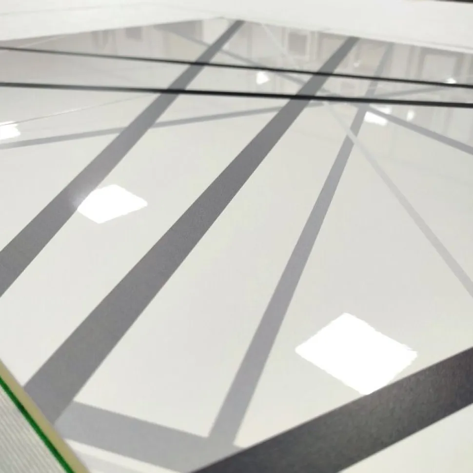 Madia moderna 2 ante linea Frame in Bianco Lucido e Cemento con grafica righe