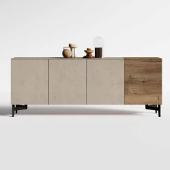 Madia moderna 4 ante Rovere e Argilla con piedini in metallo verniciato disponibile in vari colori