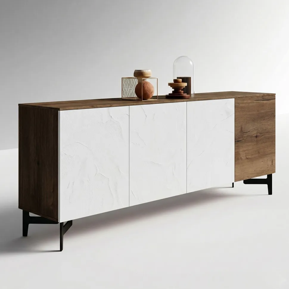 Madia moderna 4 ante Rovere e Argilla con piedini in metallo verniciato disponibile in vari colori