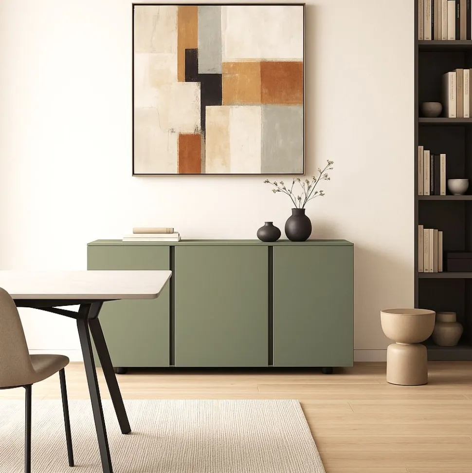 Madia moderna 3 ante verde Salvia con maniglia a gola disponibile in vari colori