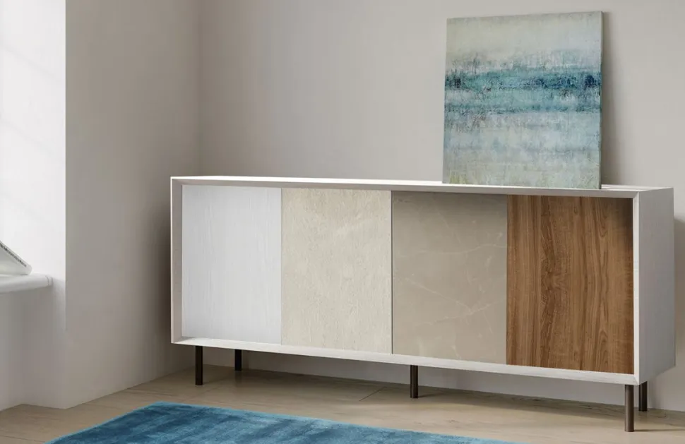 Madia moderna Bianco Opaco 4 ante senza maniglia linea Tilt