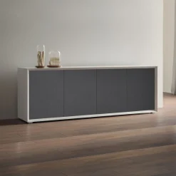 Madia moderna Bianco opaco e 4 ante effetto materico pietra senza maniglia linea Tilt
