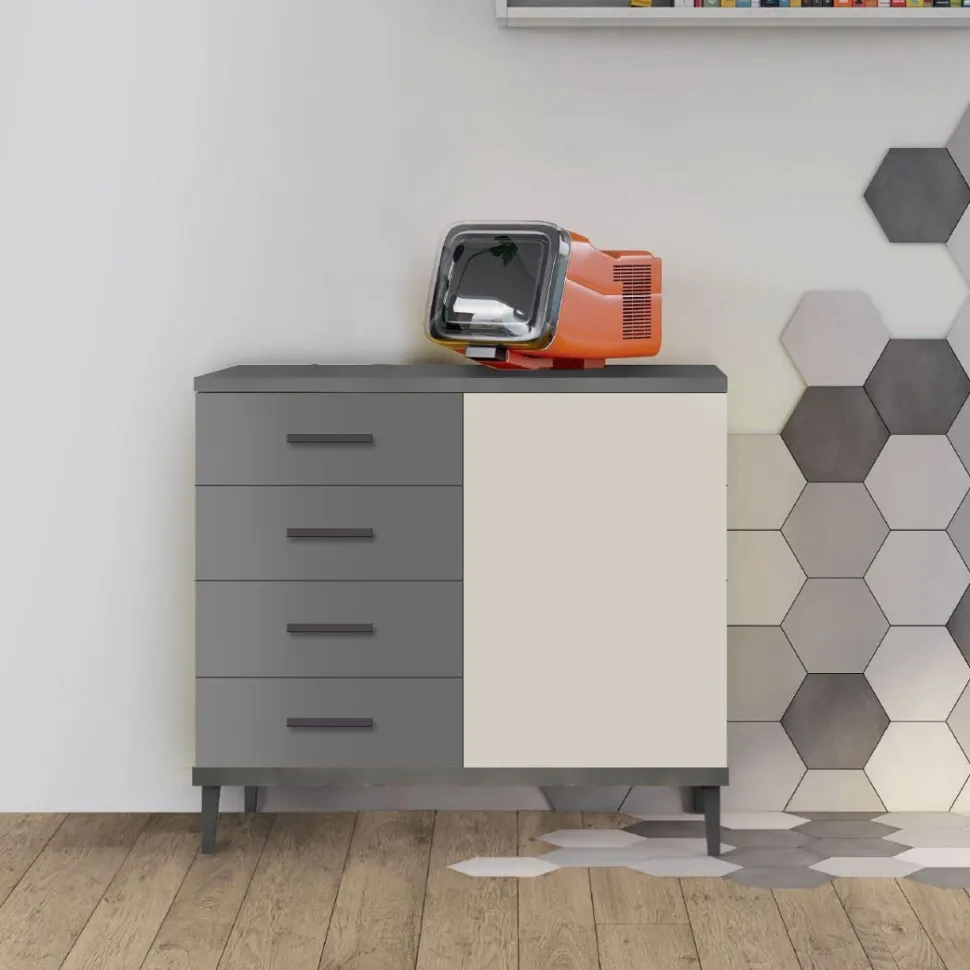 Madia moderna 4 Cassetti e 1 anta Cloe 15 colorazioni
