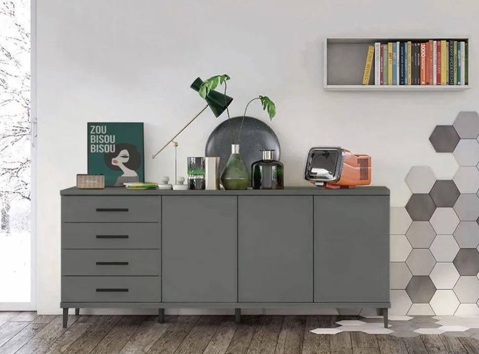 Madia moderna 4 Cassetti e 3 ante Cloe 15 colorazioni