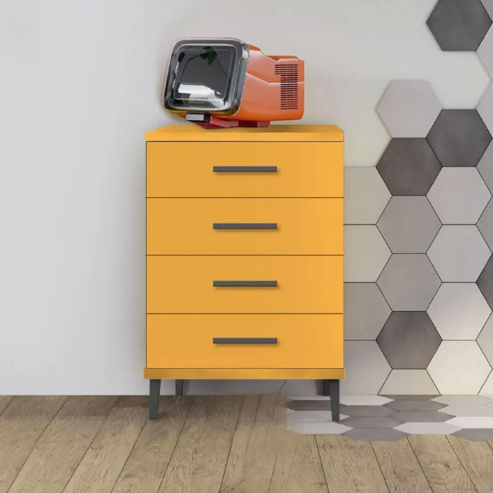 Madia moderna 4 Cassetti Giallo Miele Cloe 15 colorazioni L60 cm