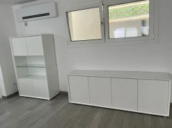 Madia moderna Cenere Wood e Creta opaco 4 ante senza maniglia linea Tilt