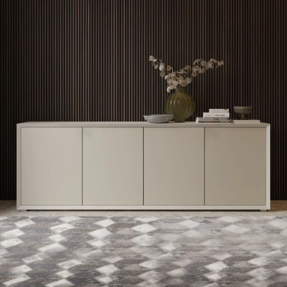 Madia moderna Cenere Wood e Creta opaco 4 ante senza maniglia linea Tilt