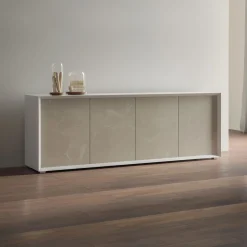 Madia moderna Cenere Wood e Creta opaco 4 ante senza maniglia linea Tilt