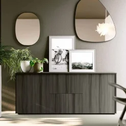 Madia moderna componibile con 2 ante e 2 cassetti Cannettato Grigio disponibile in vari colori