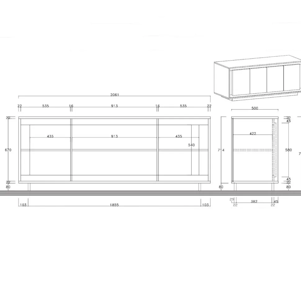 Madia moderna finitura Cashmere 4 ante battenti linea Eos