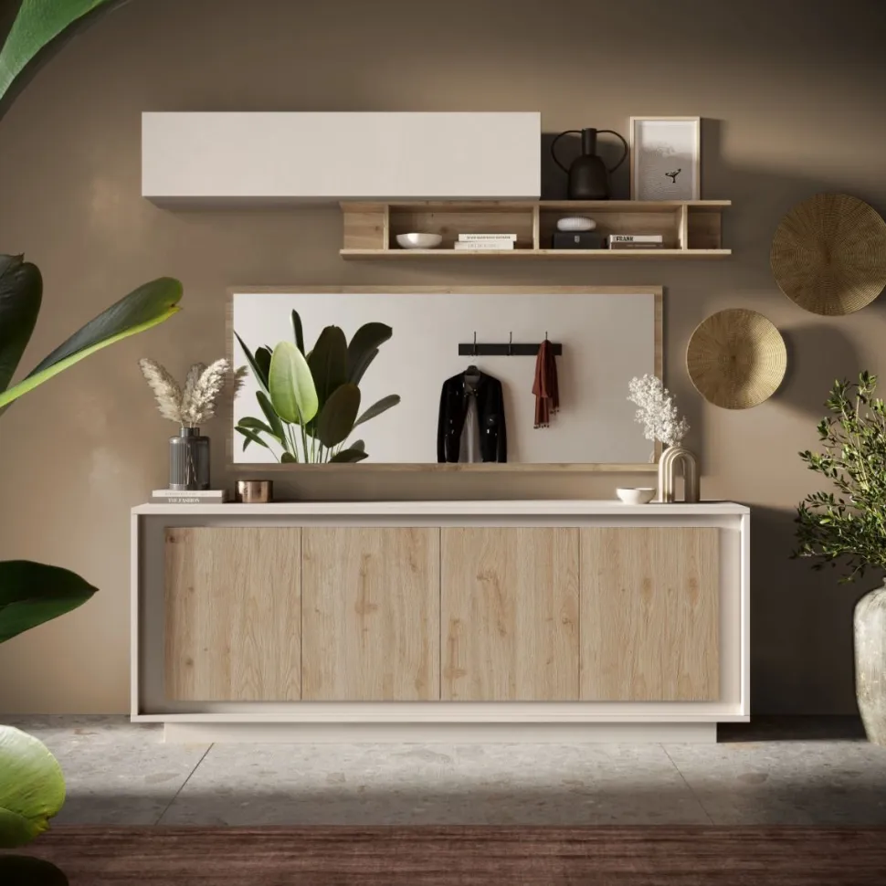 Madia moderna Rovere Cadiz e Cashmere 4 ante battenti linea Eos
