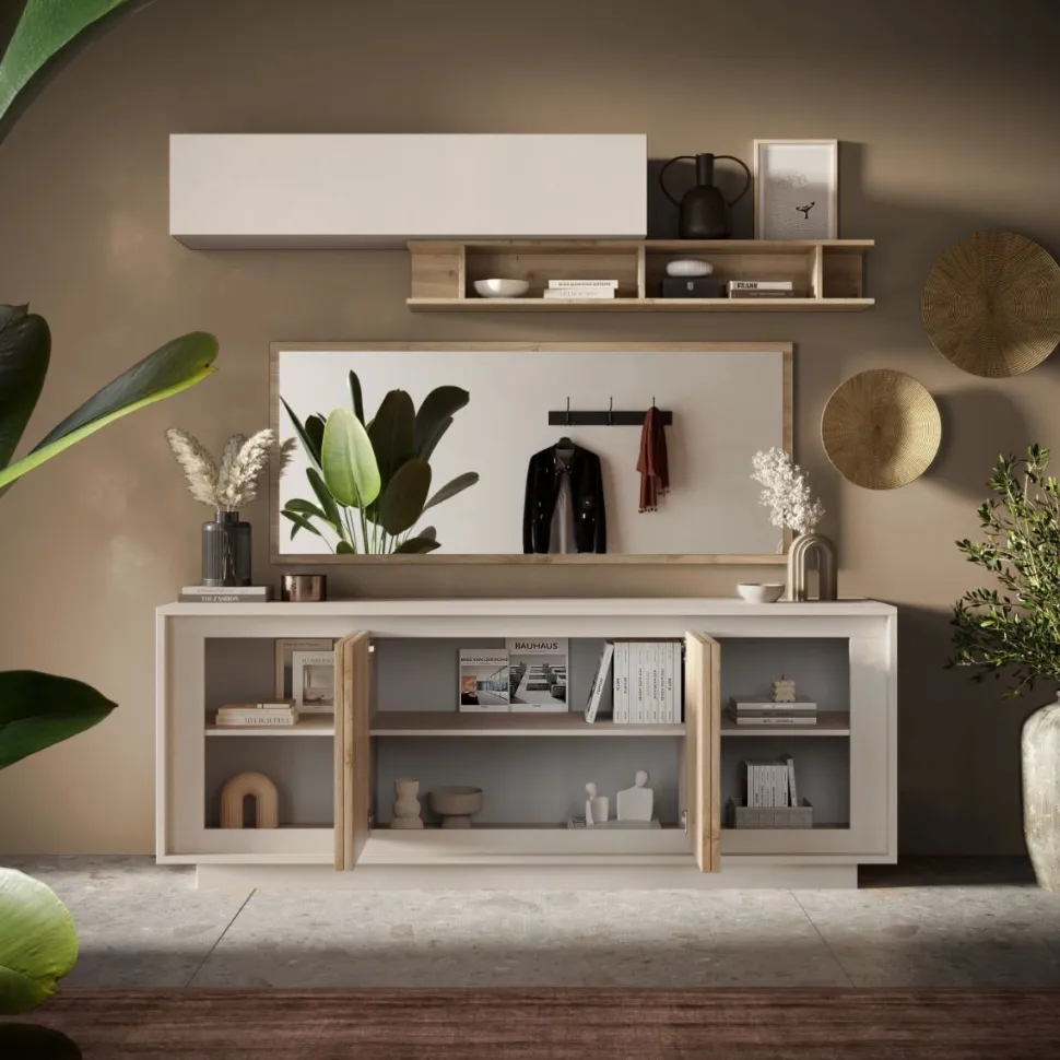 Madia moderna Rovere Cadiz e Cashmere 4 ante battenti linea Eos