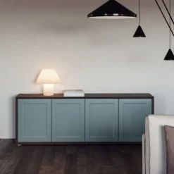 Madia moderna verde Bristol e Teak 4 ante senza maniglia linea Tilt CLASSIC