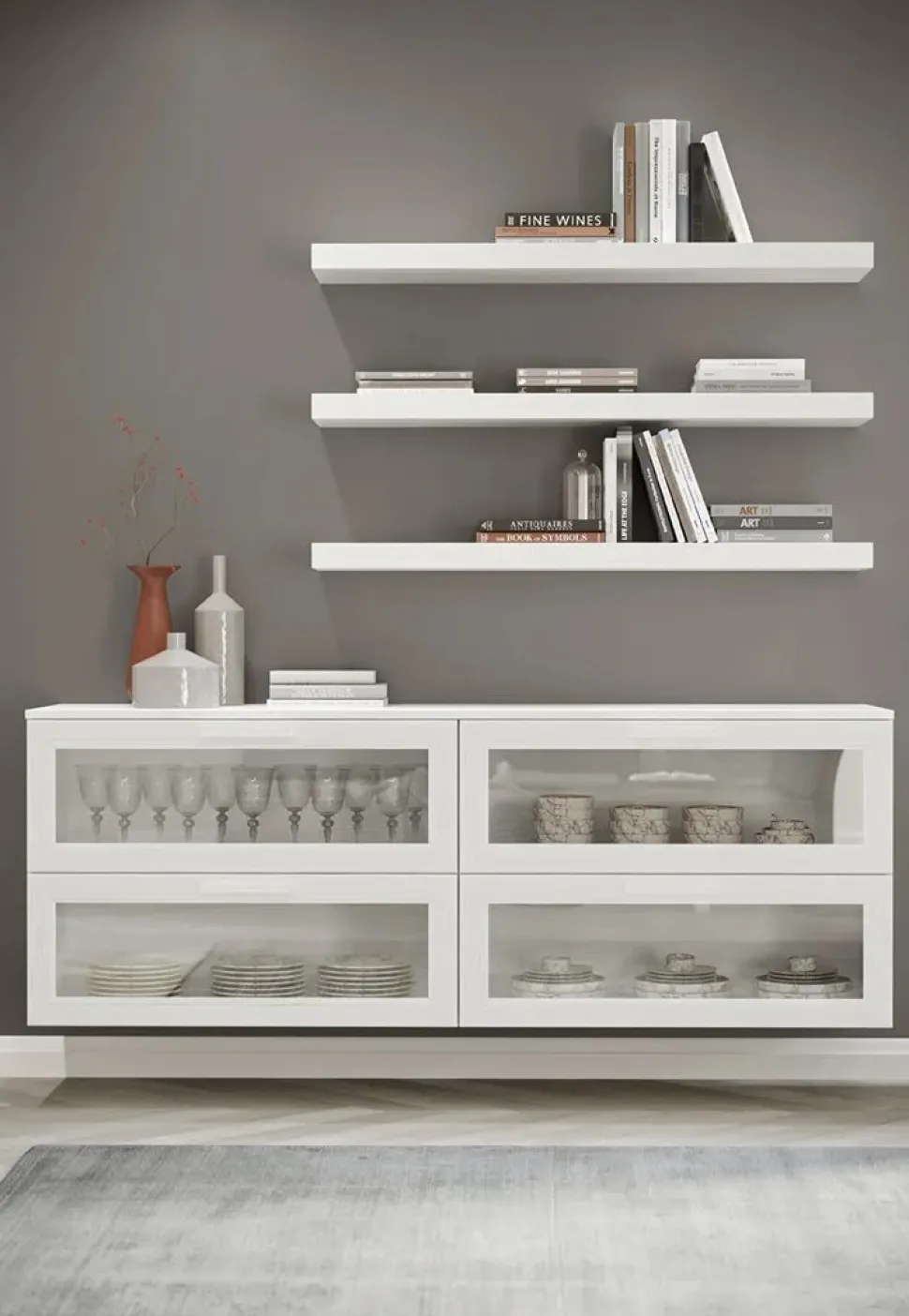 Madia sospesa 4 ante a ribalta in vetro linea Motivi disponibile in vari colori