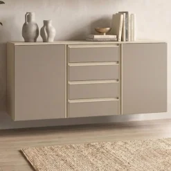 Madia Sospesa 2 ante e 4 cassetti con maniglie a gola Colori Personalizzabili