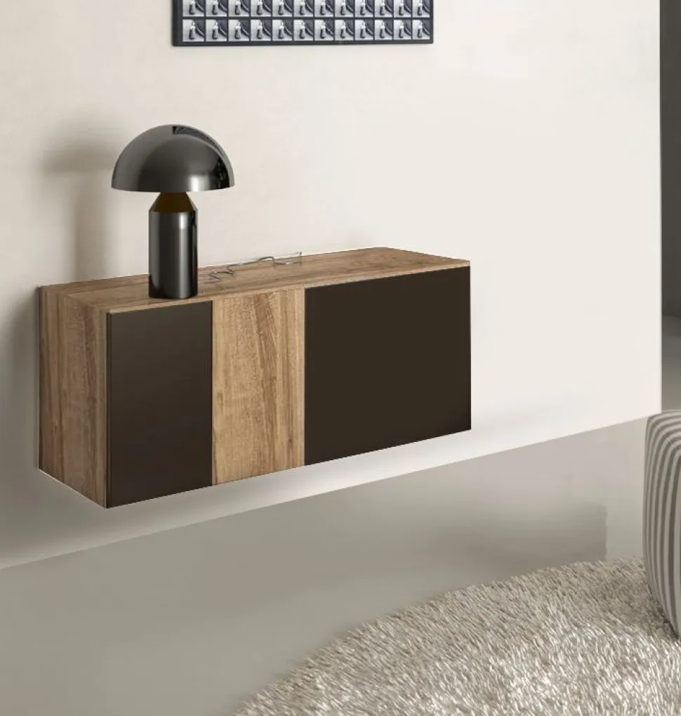 Madia sospesa rovere e alluminio lacccato Ilenia a 2 ante linea Contact