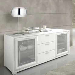 Madia Terry linea Prevaling finitura Bianco Frassino con serigrafia Argento e maniglie con strass