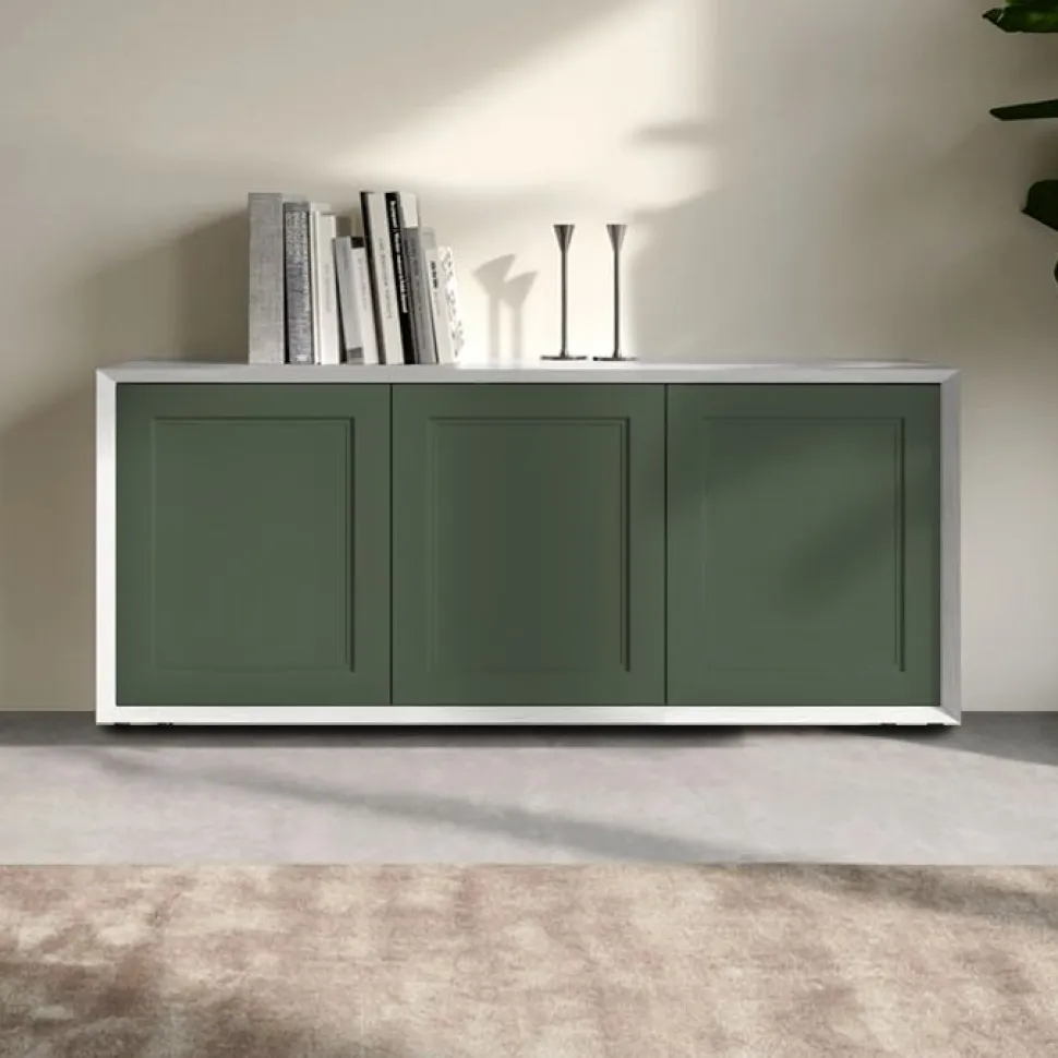 Madia Verde Garda e Bianco Opaco 3 ante senza maniglia linea Tilt CLASSIC