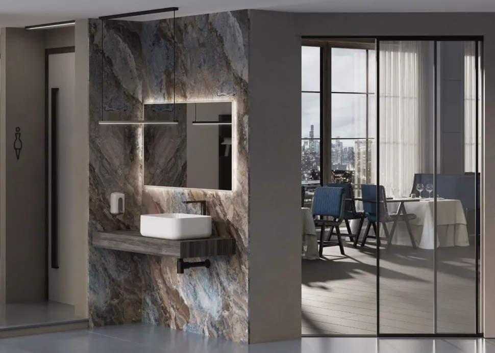 Mensolone Bagno sospeso con lavabo d'appoggio in ceramica disponibile in vari colori