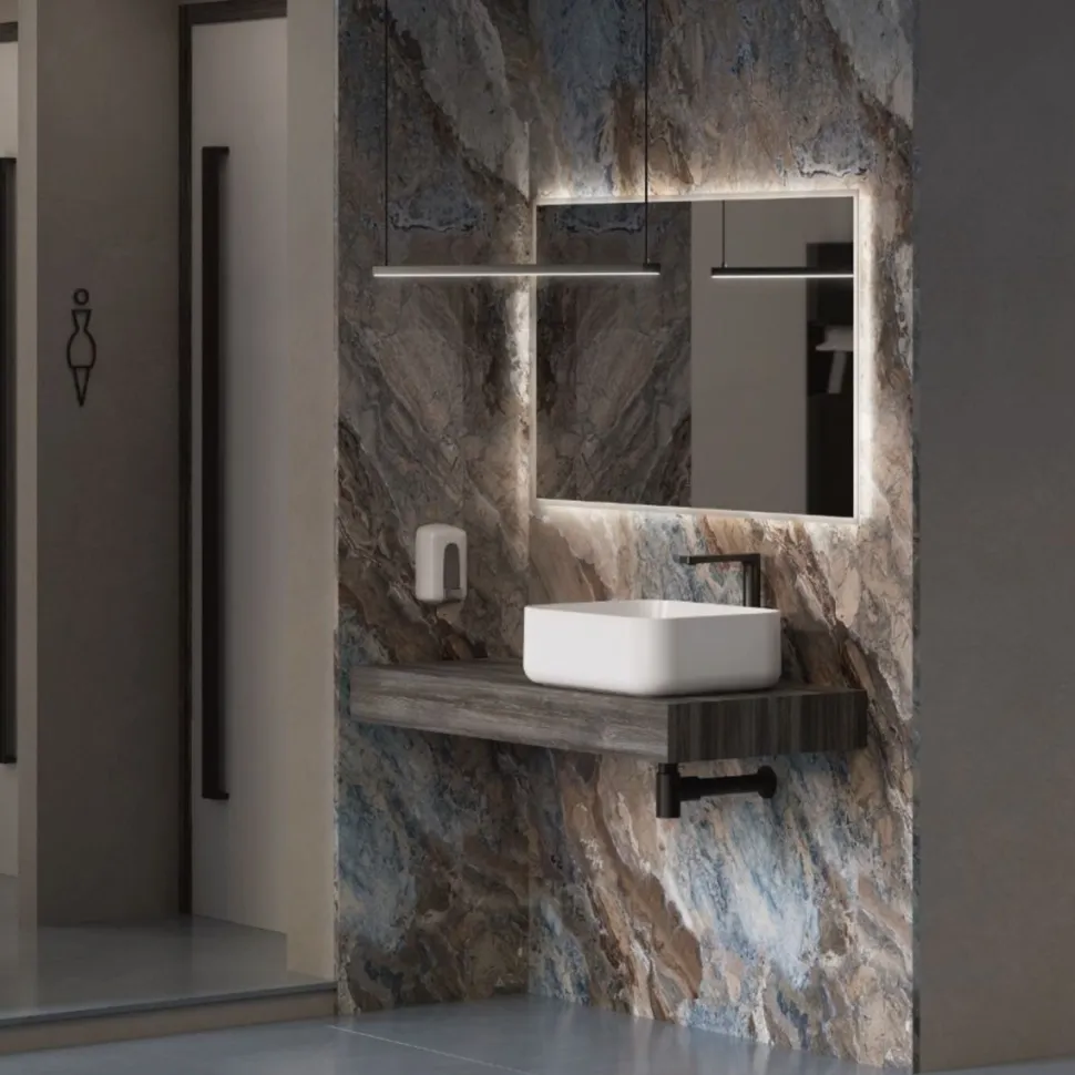 Mensolone Bagno sospeso con lavabo d'appoggio in ceramica disponibile in vari colori